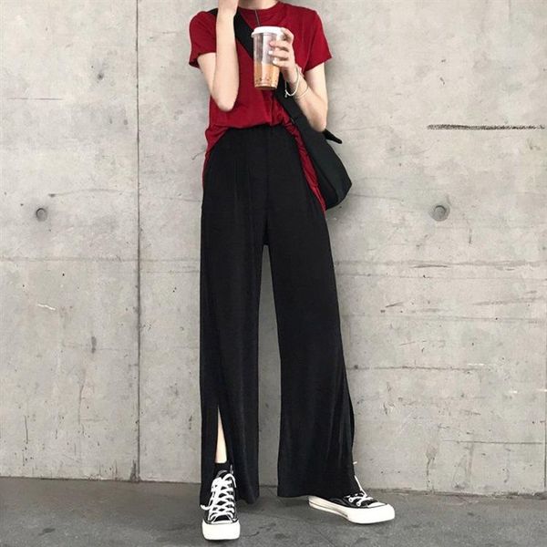 

women's pants & capris 2021 spring and autumn korean style chic side split loose mopping high slimming wide leg casual, Black;white