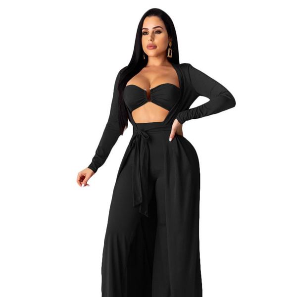 

two piece dress fall winter three pieces clothes set for women long sleeve cloak+vest+wide leg pants suit outfits ls3685, White