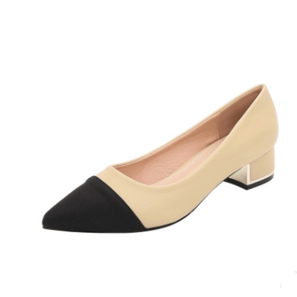

dress shoes ladies patchwork low heels pumps beige black pointy toe microfiber office lady slip-on gladiator style for wide feet