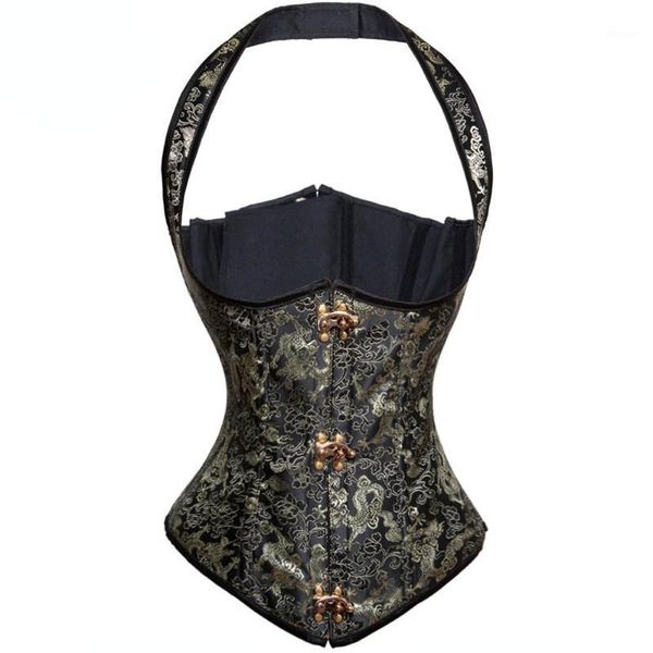 

bustiers & corsets gothic womens halter steel boned corset bustier corpetes espartilhos embroidery wais trainer steampunk, Black;white
