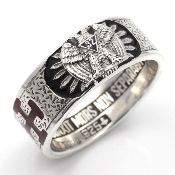 

cluster rings custom made scottish rite master mason masonic 32 double eagle sterling silver ring, Golden;silver