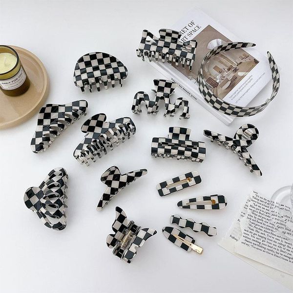 

hair clips & barrettes wholesale korean 2021 women accessories fashion butterfly hollow black and white checkered acrylic claw, Golden;silver