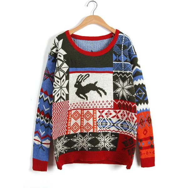 

women's sweaters women christmas sweater female snowflake deer hit color loose long-sleeved autumn and winter thick students pullovers, White;black