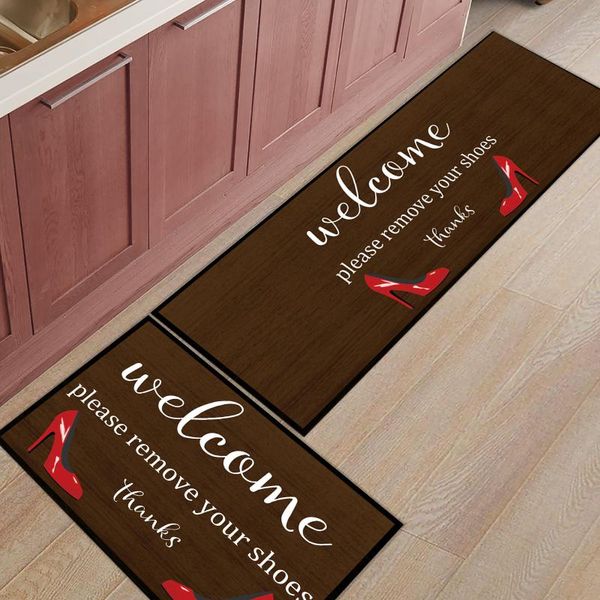 

high heels red shoes retro long kitchen mat home entrance doormat anti-slip bathroom rug floor decoration carpets