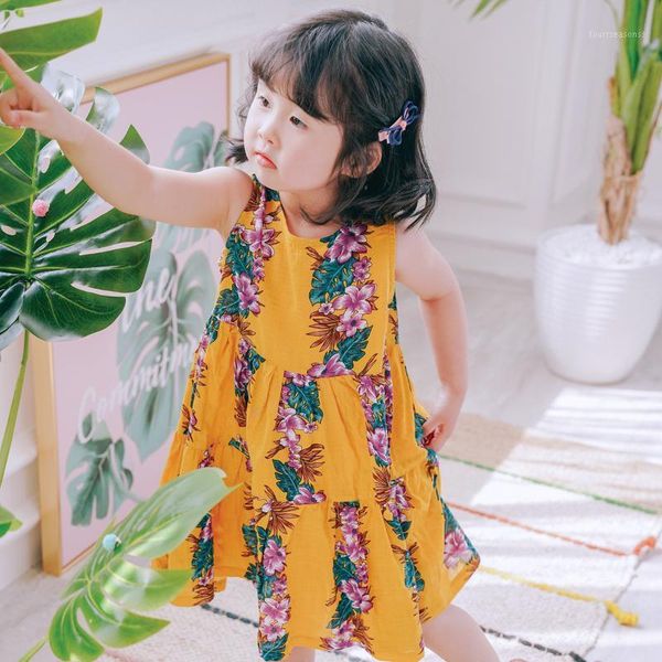 

girl's dresses girls dress baby girl summer clothes flowers print princess cute bow tie beach sleeveless vest1, Red;yellow