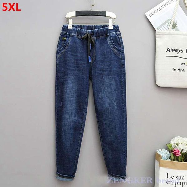 

plus size jeans ladies fat mm elastic waist harem trousers loose for women 5xl 4xl high waisted women's, Blue