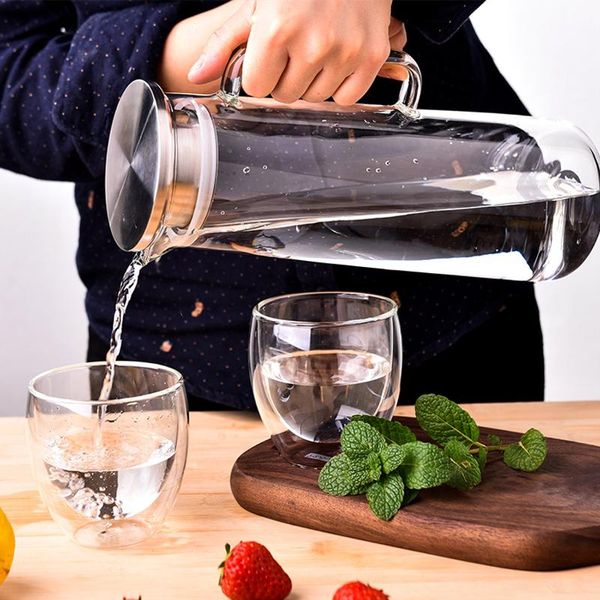 

water bottles behogar 50oz clear glass bottle high temperature resistant teapot juice beverage flower jugs with stainless steel lid