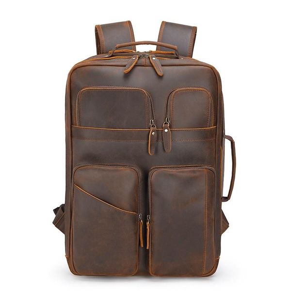 

backpack men backpacks travel bag genuine leather man business casual fashion vintage big capacity 15" lapbags cow