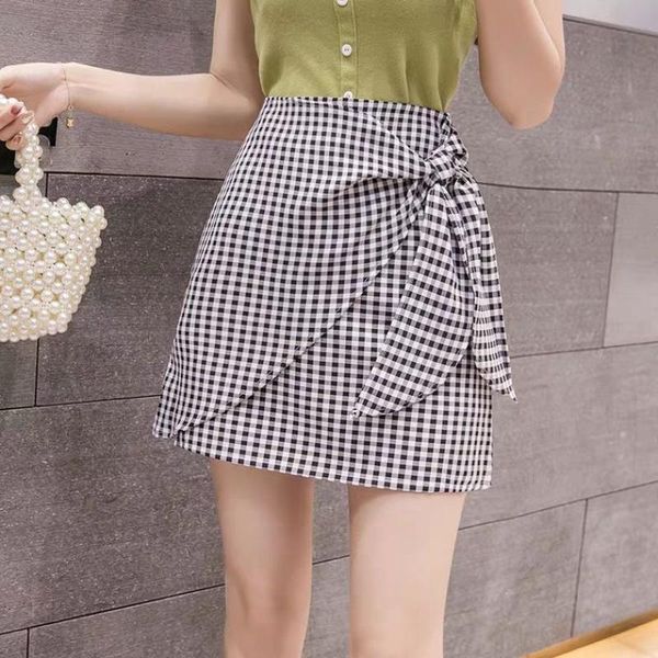 

skirts women irregular mini stylish high waist slim a-line short summer ladies girls chic elegant bows tie ajar skirt, Black