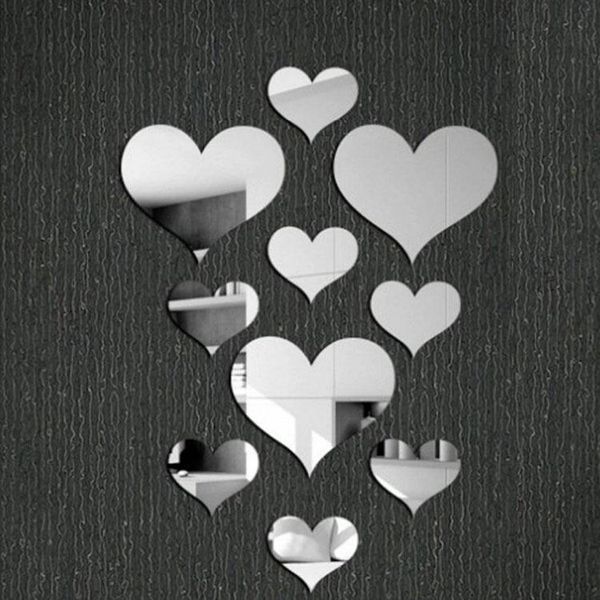 

pcs/set crylic love mirror wall stickers combination creative diy 3d three-dimensional heart-shaped living room background