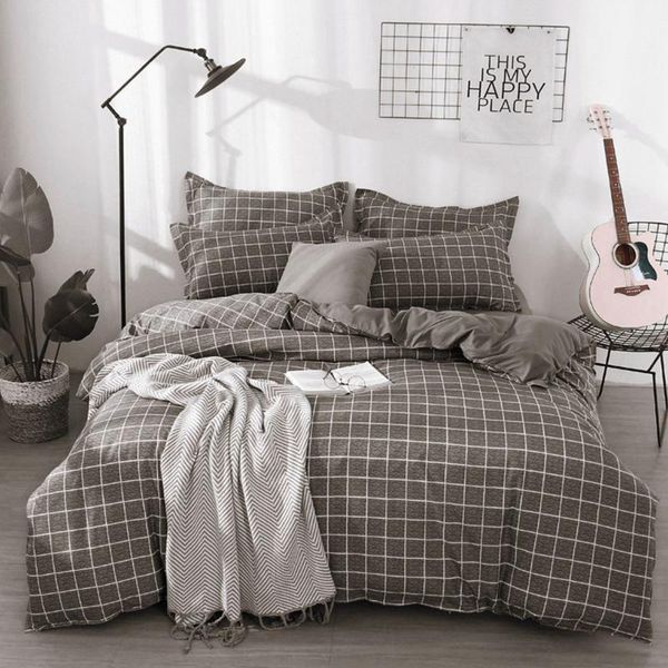 

bedding sets fashion plaid set simple comfortable home textiles polyester quilt cover 3/4pcs sheet with pillowcases