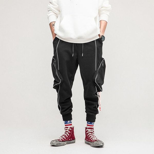 

men's pants 2021 autumn cargo joggers loose hip hop chic sports casual beam, Black