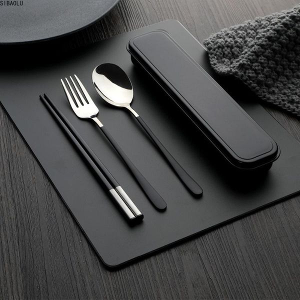 

dinnerware sets 304 stainless steel dinner set portable tableware with box spoon fork chopsticks travel utensil
