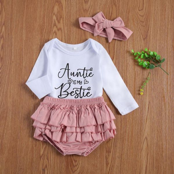 

clothing sets born baby girls clothes 2021 autumn sweet letter printed long sleeve bodysuit tutu skirts bow headband infant outfit, White