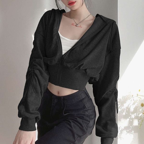 

street fashion net red drawstring zipper waist thin sweater autumn, Black;brown