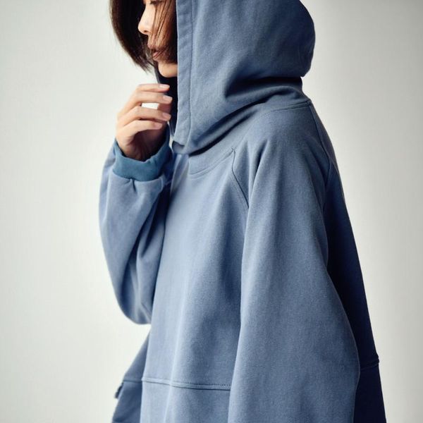 

women's hoodies & sweatshirts micoco r8211c the fashion washing cotton hole joining together fake two mid - length hooded pieces fleece, Black