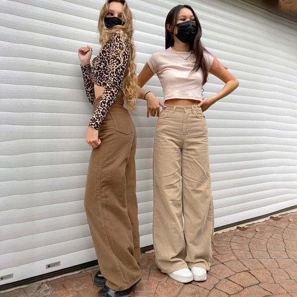 

women's fashion casual corduroy mopping drape wide-leg trousers pants & capris, Black;white