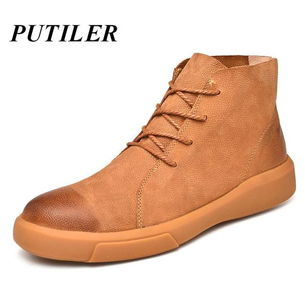 

boots winter men ankle genuine leather western casual shoes waterproof warm fur snow for botas brown bot, Black