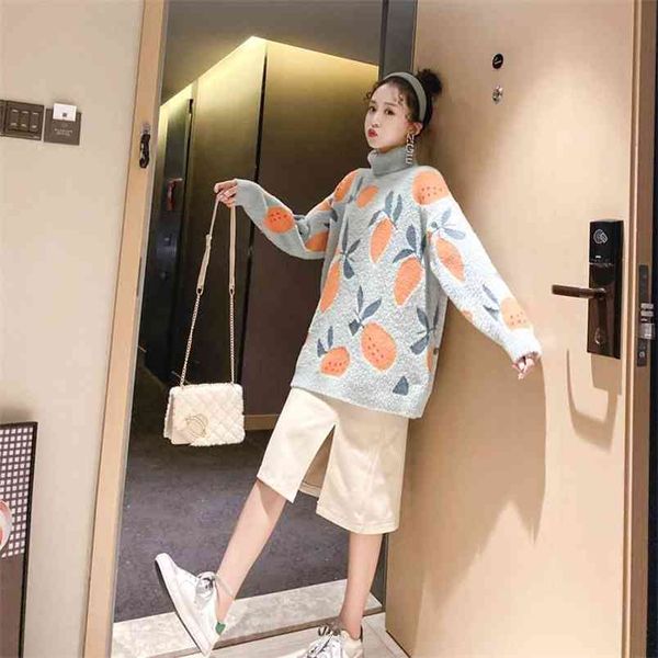 

imitation mink velvet loose thick sweater pullover women wear korean versio turtleneck cartoon pattern winter 210427, White;black