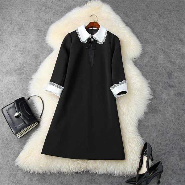 

two piece dress autumn for women clothes runway fashion designers peter pan solid collar casual robe femme dress 25ny, White
