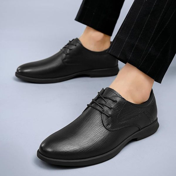 

dress shoes genuine leather men business pointy black breathable formal wedding basic flats oxfords fashion