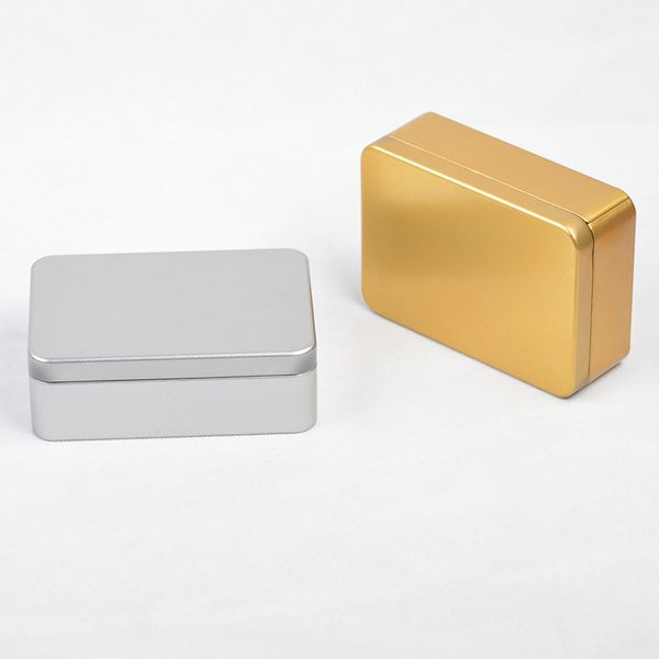 Scatola per imballaggio rettangolare in latta di metallo argento dorato