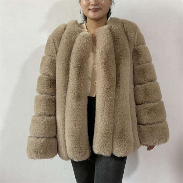 

faux fur autumn winter coat women clothes overcoat plus size thicken warm long coats female 210928, Black