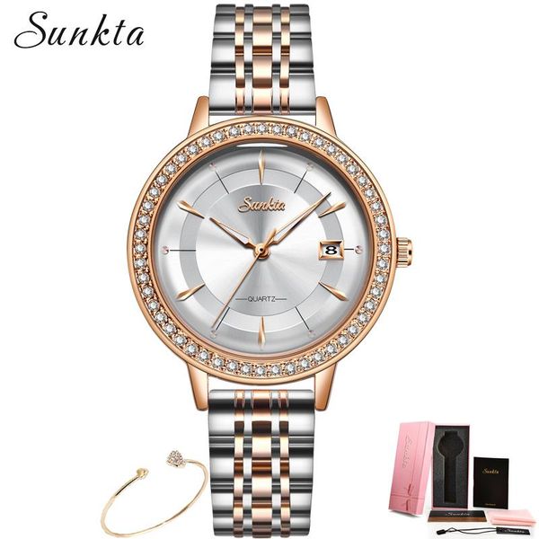 

wristwatches luxury rhinestone bracelet watch women diamond fashion ladies rose gold dress stainless steel crystal wristwatch clock, Slivery;brown