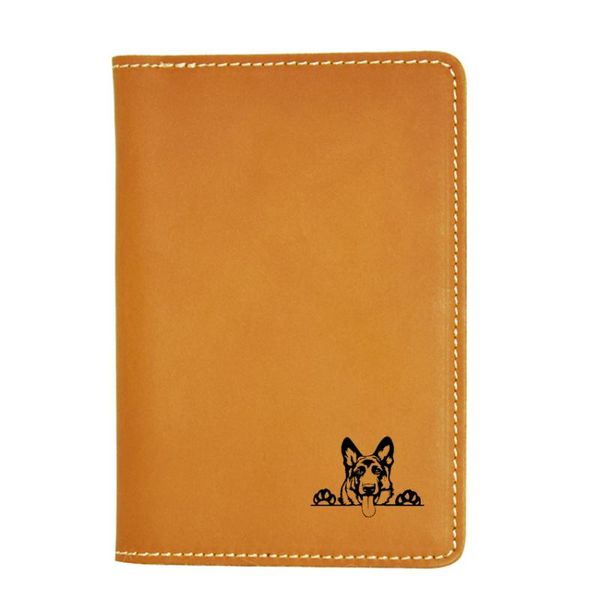 

card holders german shepherd dog engraved picture passport wallet travel case simple leather cover, Brown;gray