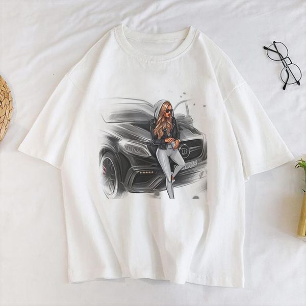 

printed girl sitting mens and womens on a sedan women graphic cartoon korean style female harajuku, White;black