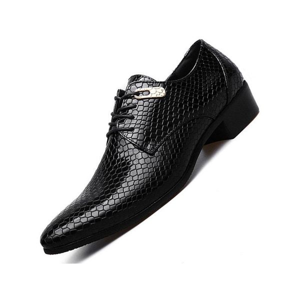 

dress shoes acebuy2 men imitate snake leather oxford lace up casual business pointed wedding boat, Black