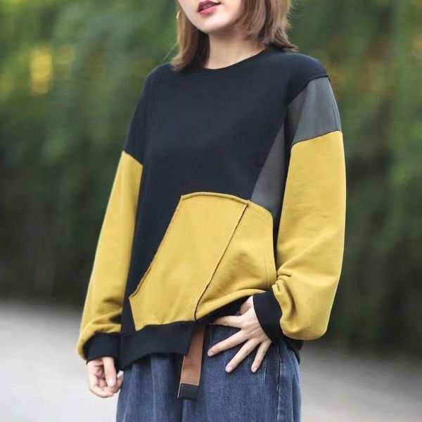

hoodie spring fall female-style casual loose-neck pullovers asymmetry cotton long sleeve hoodies big size s102, Black