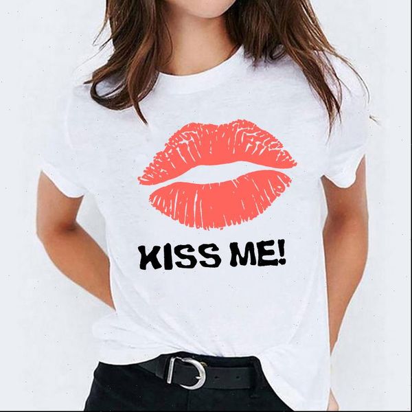 

lip casual trend printing womens fashion print graphic tee, White