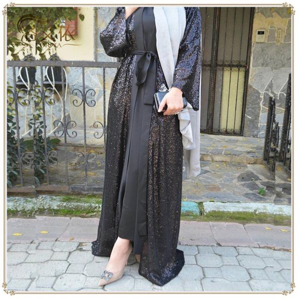 

dubai turkey muslim abaya dress women black sequin maxi dresses lace-up moroccan kaftan jubah long robe caftan islamic clothing ethnic, Red