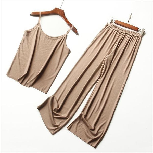 

natural summer sets camisole women sleepwear vest and wide legged trousers elegant homewear set loose pants tank, Black;red