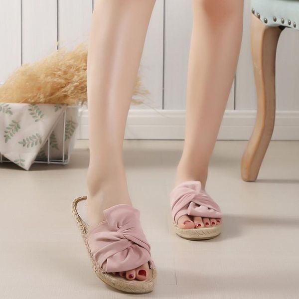 

slippers butterfly-knot flock women sewing weave slides open toe flipflops woman slip on sweet elevated pantufa shoes 2021, Black