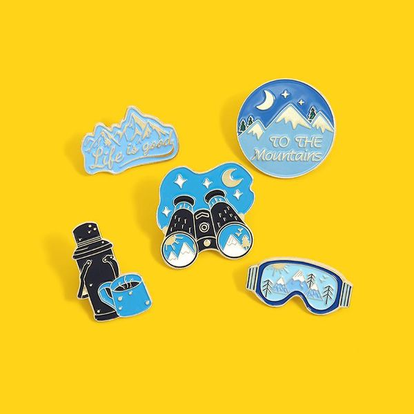 

pins, brooches travel set camera stars moon mountain river telescope enamel pin abstract oil painting brooch badges jewelry gifts for, Gray