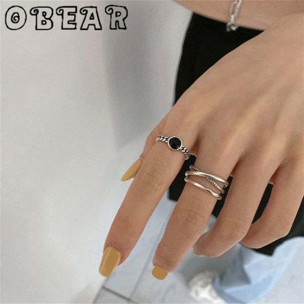 

cluster rings obear silver plated charm ins twist black cz opening ring for women wedding birthday fine jewelry gift, Golden;silver