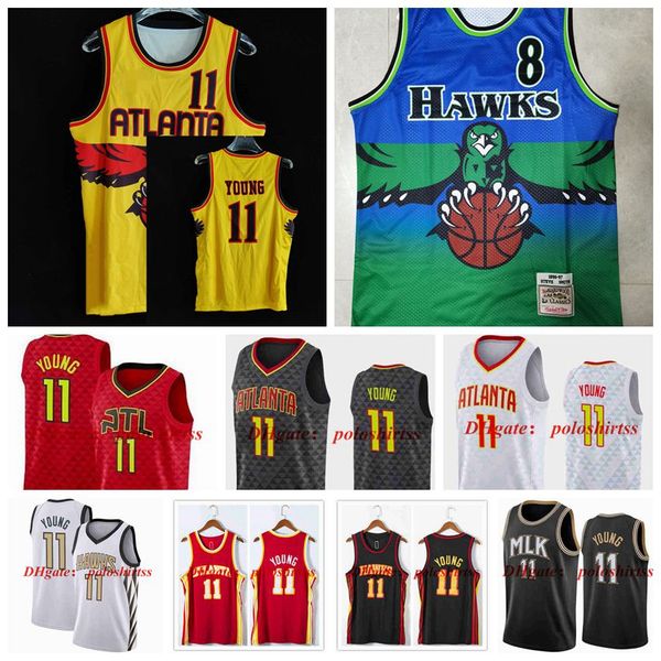 

trey young 11 basketball jerseys white smith 8 dikembe mutombo 55 jersey ncaa 2021 mens edition city fans shirt s-xxl, Black;red