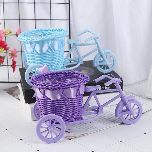 1pc Big Wheel Round Basket Rattan Floats Vaso de flores Ponto de flores Recipientes pequenos bicicletas/panela de flores cestas de armazenamento