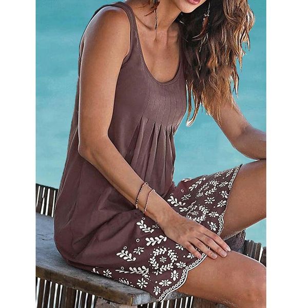 

print sleeveless above knee length casual vacation summer beach dresses strappy floral boho dress maternity, White