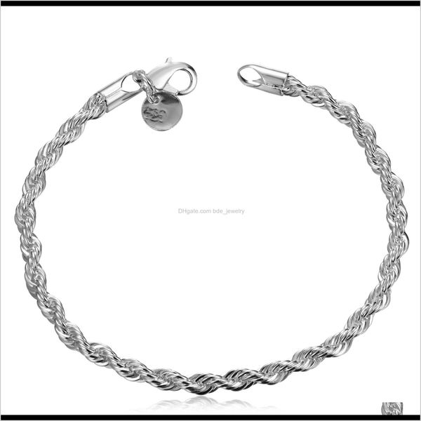 

link bracelets jewelry100percent 8 inch long 925 sier twisted rope chain bracelet dff0739 drop delivery 2021 hgwai, Black
