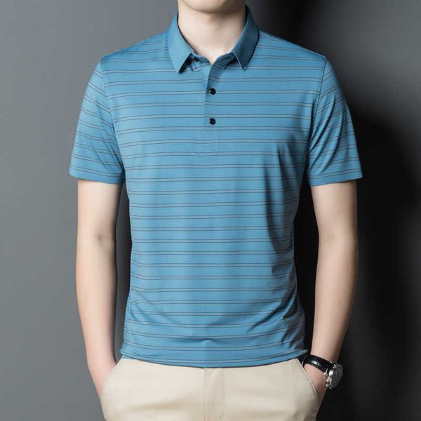 

summer business stripe tshirt lapel men's breathable polo shirt, White;black