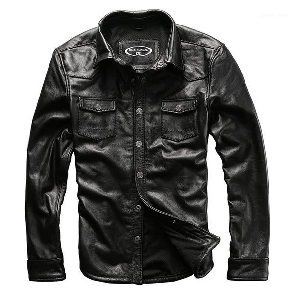 

men's leather & faux cow outwear ha-2 mens cowhide genuine vintage rider jacket, Black