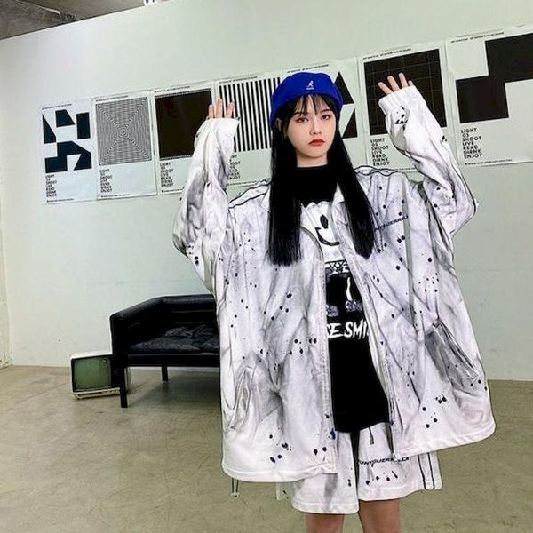 

women's tracksuits white hip hop punk two piece set women jacket and short pants streetwear womens outfits preppy spring tiktok matchin, Gray