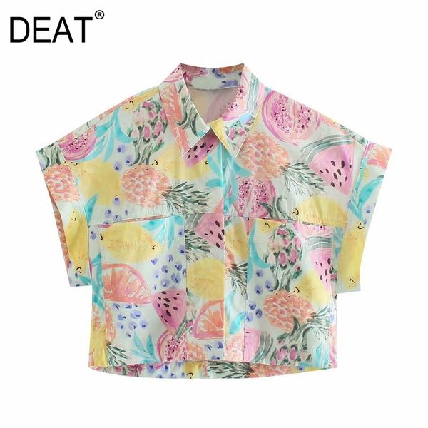 

[deat] summer fashion turn-down collar short sleeve printing single-breasted elegant chic women shirt 13q586 210527, White