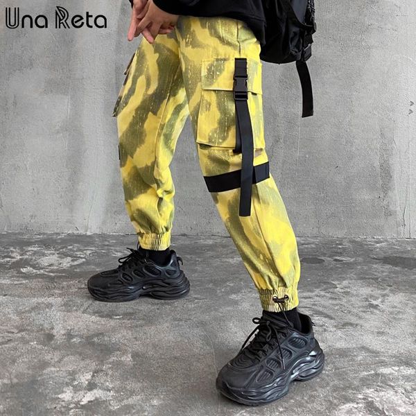 

una reta tie dye men's pants streetwear men clothing joggers harajuku trousers casual belt cargo man, Black