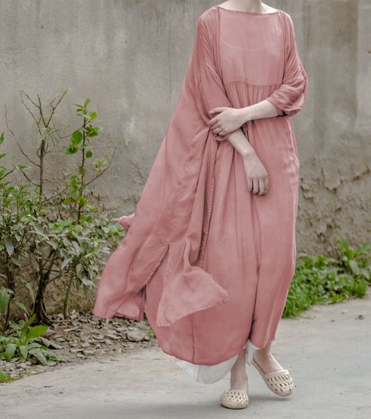 

women comfortable adjustment spring summer soft chinese style cotton linen dress robe, Black;gray