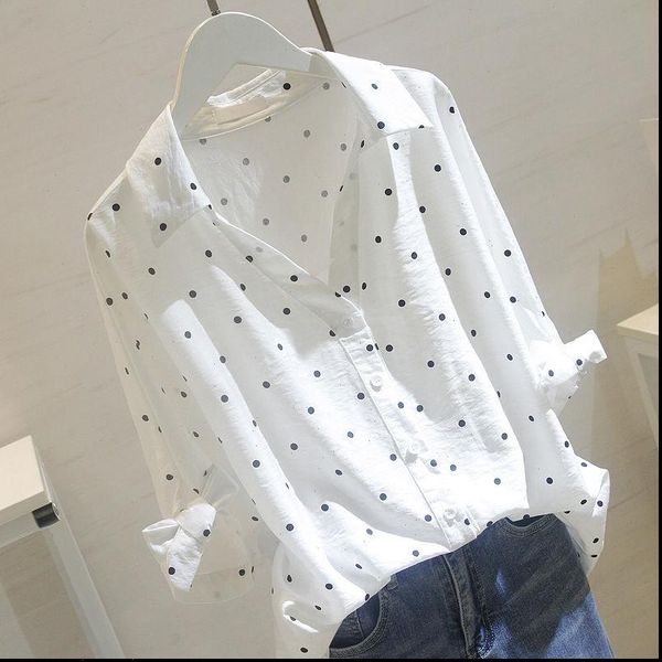 

plus size white linen womens shirt fashion and fall polka dot ol blusas 5xl