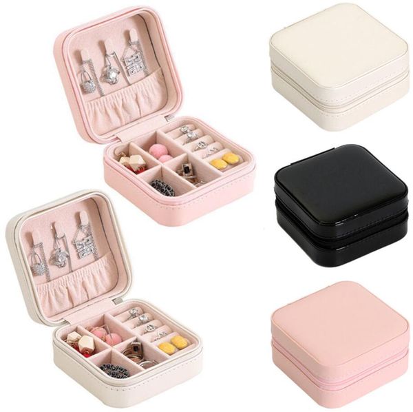 

mini jewelry display case ring box cabinet armoire portable organizer case travel storage jewelry boxes 4 colors, Black;white